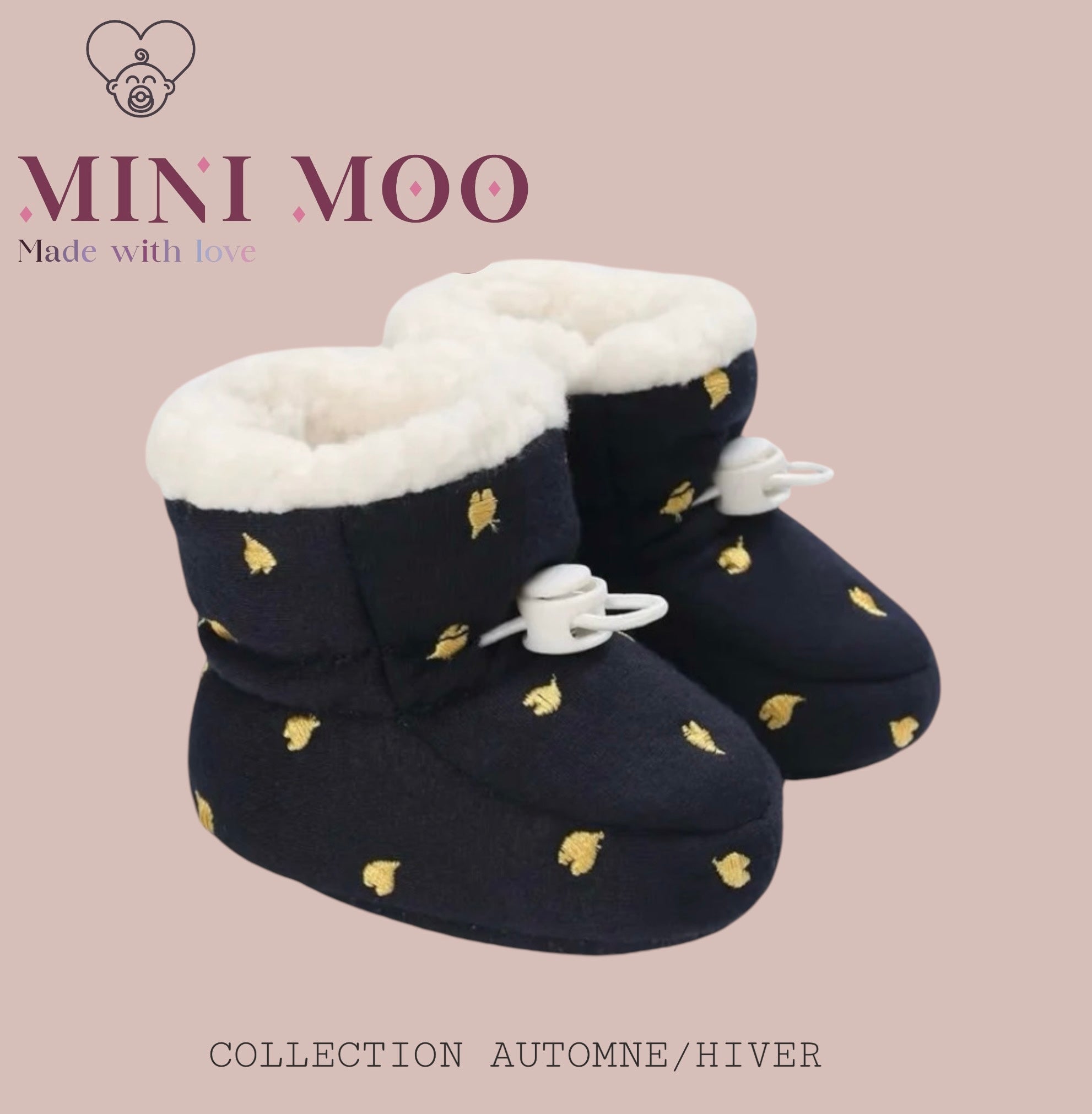 Chaussons Noir Motifs Dorés pour Bébé - MiniMoo™