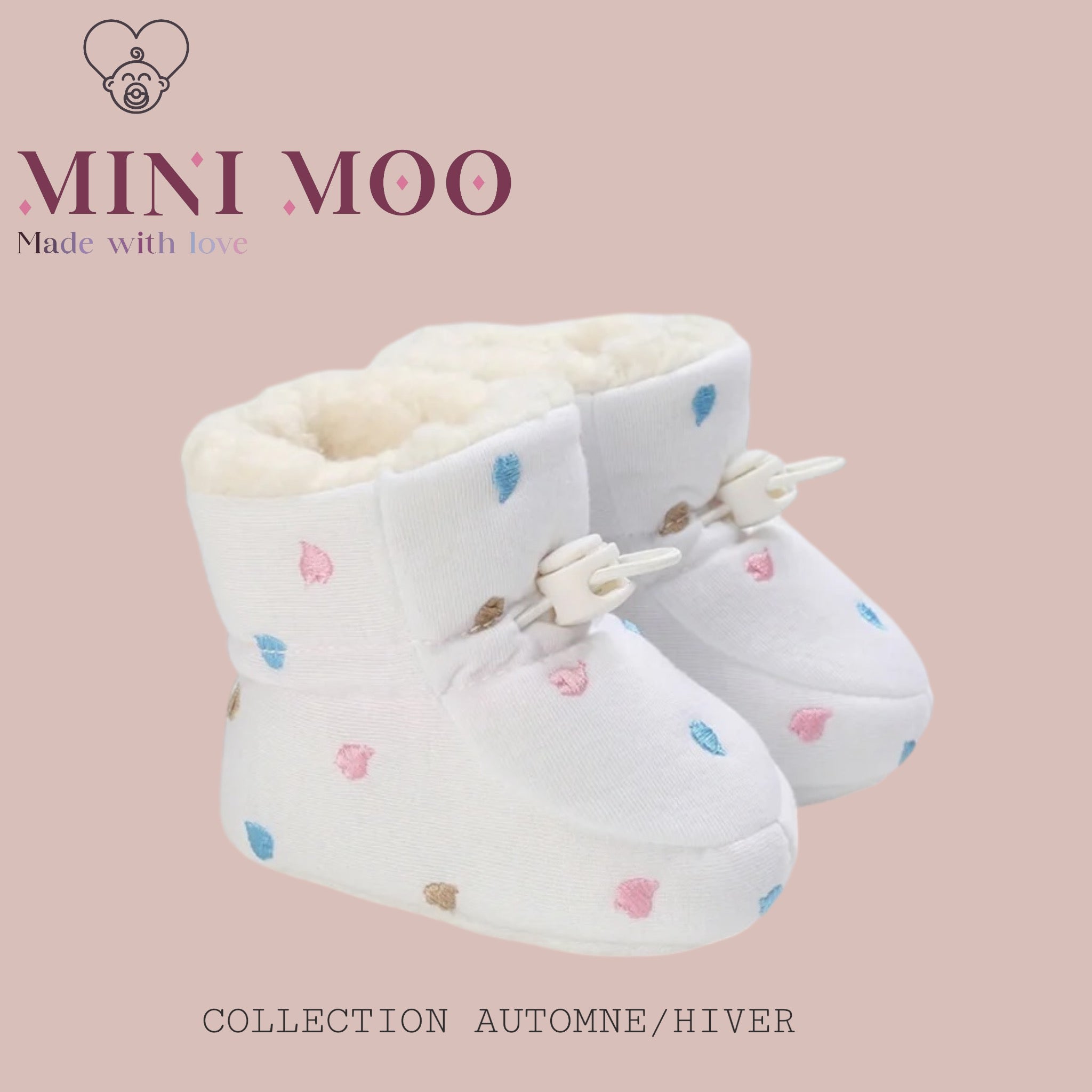 Chaussons Douillets Coeur Couleur Blancs pour Bébé - MiniMoo™